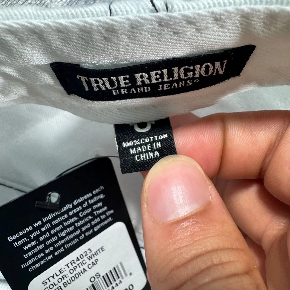 True Religion Buddha Horseshoe Cap Mens OS White Denim Patch Contrast Stitch